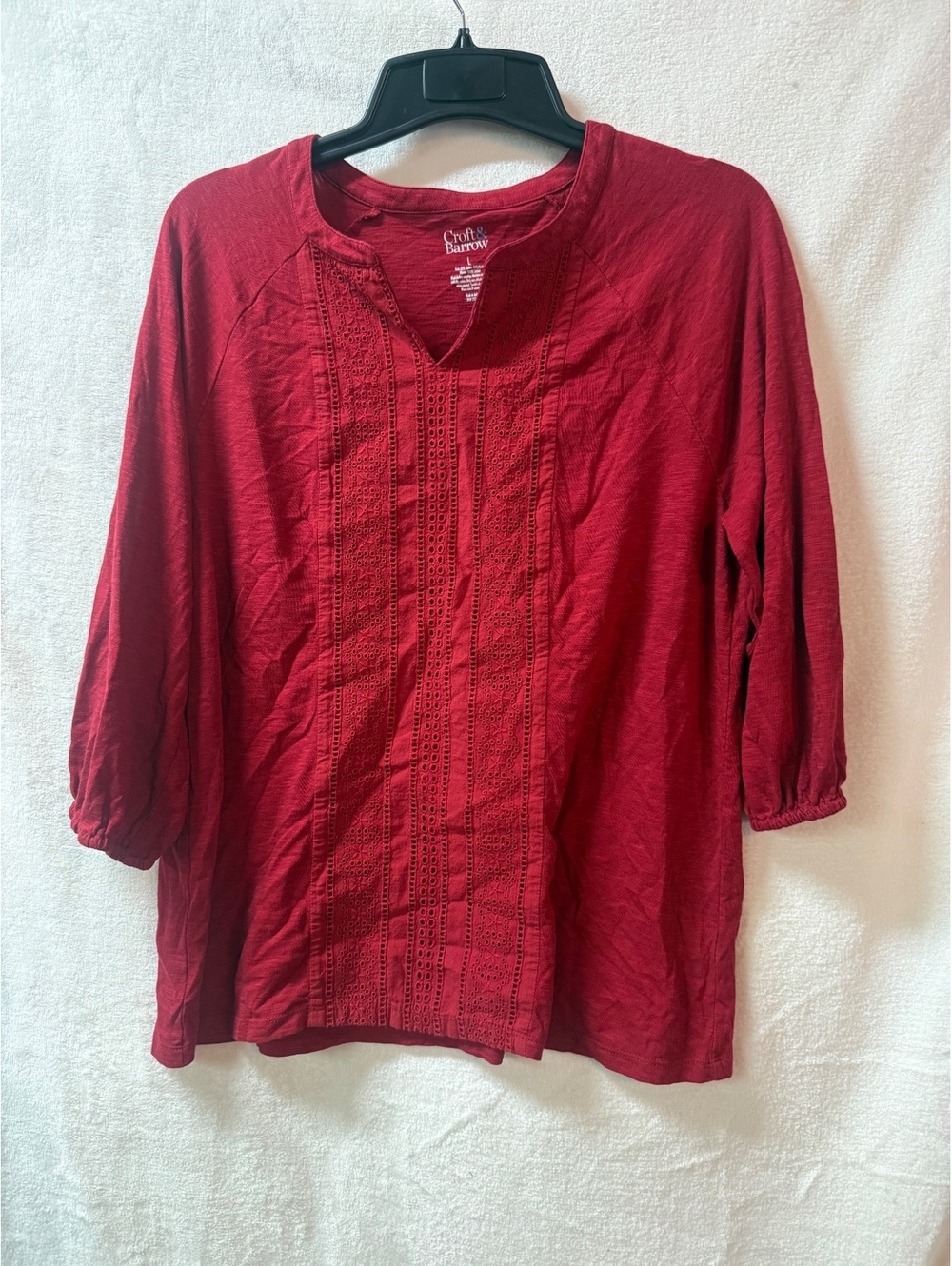 Croft & Barrow Red Cotton Modal Knit Blouse Size Large